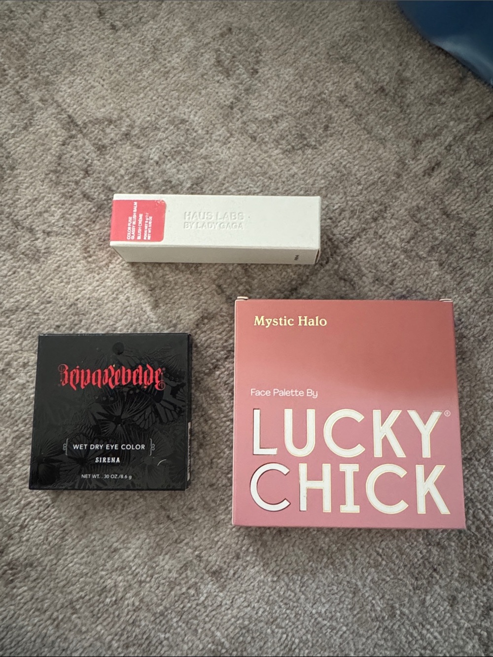 Lucky Chick Mystic Halo Face Palette + eyeshadow pallet and haus labs blush
